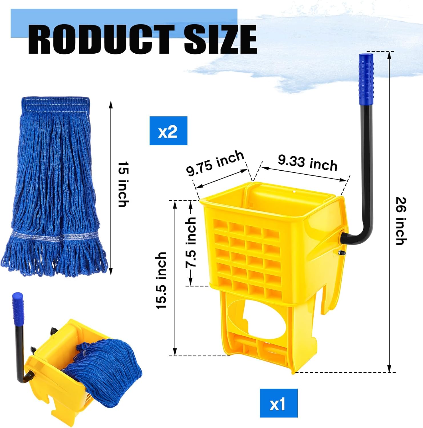 Side Press Mop Wringer Replacement for 26 and 33 Qt Bucket with Mop Head Refill M1041