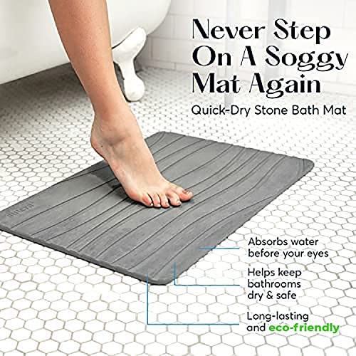SUTERA Stone Bath Mat, Diatomaceous Earth Shower Mat, Non-Slip Quick Drying, Gray 23.5 x 15 D6749