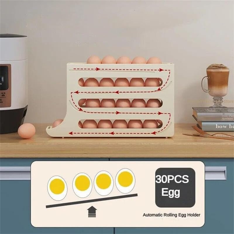 Egg Holder for Fridge 30 Egg Container with Auto Rolling Tray (Gray) J76567