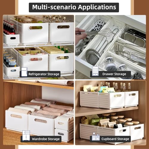 Retractable Plastic Storage Bins with Handles, Stackable, White, 3.84L, 3PCS T663
