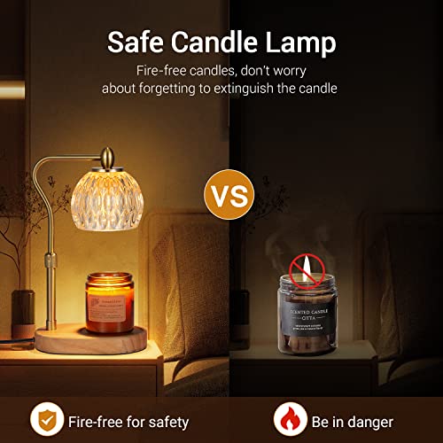 Candle Warmer Lamp with Timer & Dimmer, Height Adjustable, 2 Bulbs, Gold C648761