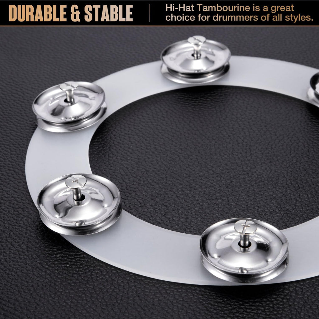 Facmogu Cymbal Hi-hat Tambourine, Silicone Single Row with Stainless Steel Jingles C3778