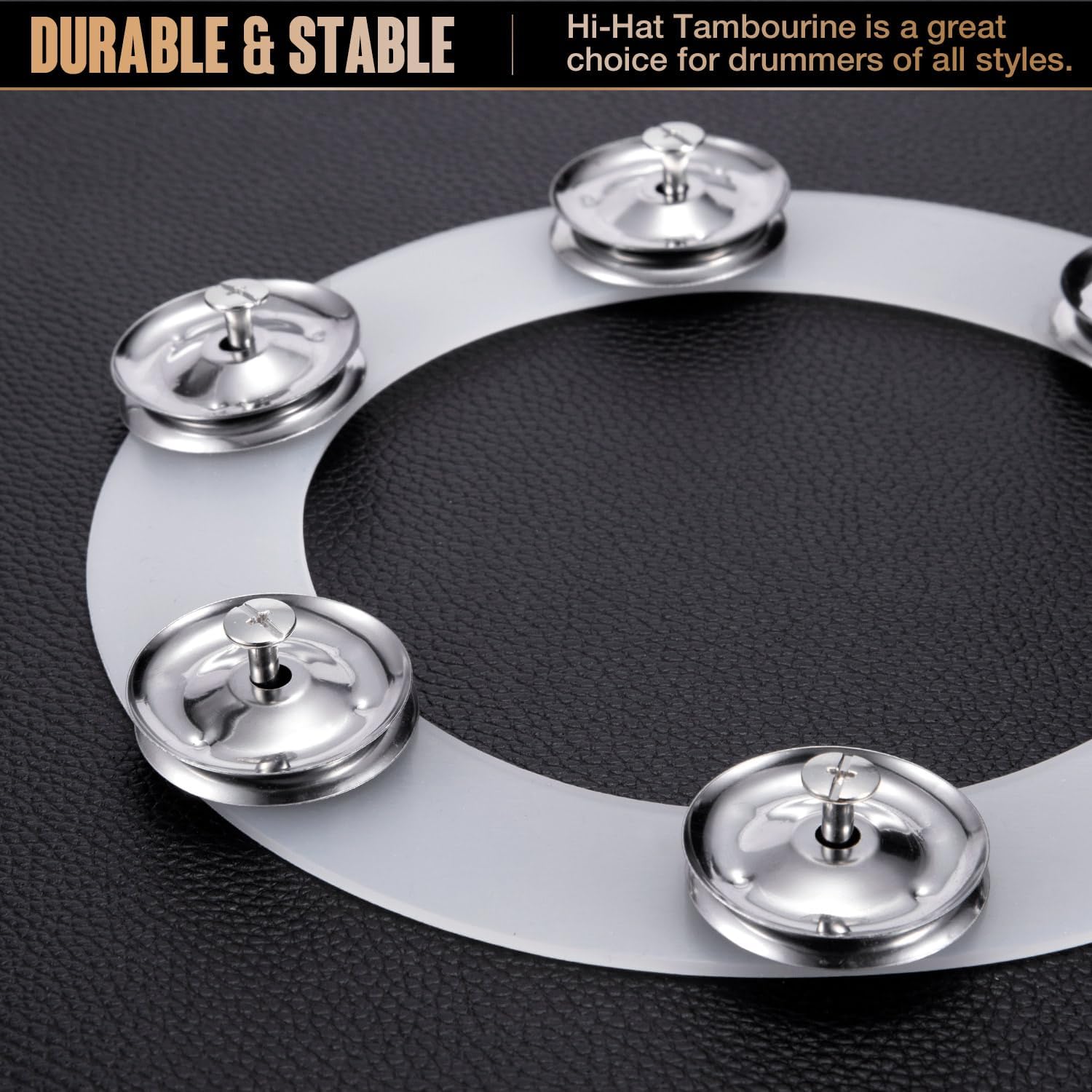 Facmogu Cymbal Hi-hat Tambourine, Silicone Single Row with Stainless Steel Jingles C3778