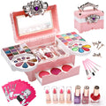 Welltop Kids Makeup Kit Toys for Girls, 90 Pcs in 1 Washable Children Play Make Up Set for Dress Up & Role Play, Portable Toys Gift for Ages 3-10 Year Old, Pink