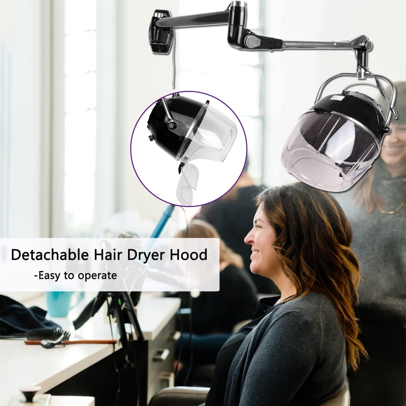 Samger Retractable 900W Wall Mounted Hair Hood Dryer with Swivel Arm A801024