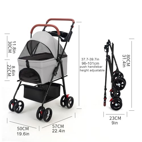 4 Wheels Pet Stroller for Small Dogs and Cats with Cup Holder & Removable Liner W1890