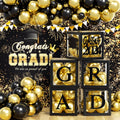 5Pcs Graduation Decorations Balloon Boxes for Graduation Decorations Class of 2024, Black Boxes with "GRAD" "CLASS of 2024" "Graduation Cap" for High School College Kindergarten Graduation Decoration