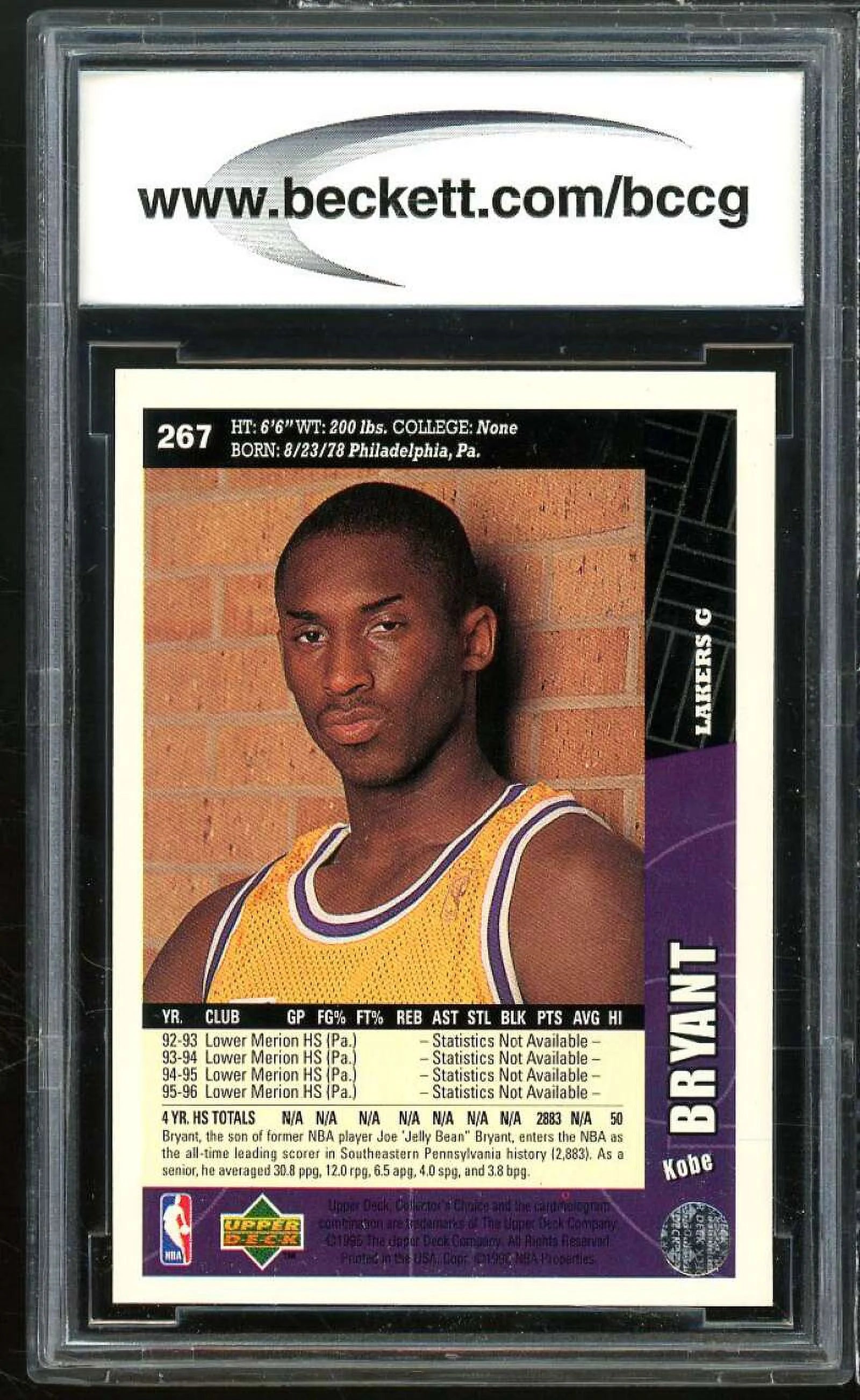 1996-97 Collector's Choice #267 Kobe Bryant Rookie Card BGS BCCG 10 K98282