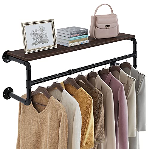 GREENSTELL Wall Mounted Clothes Rack with Top Shelf, 45.5in Industrial Pipe Garment Rack M889