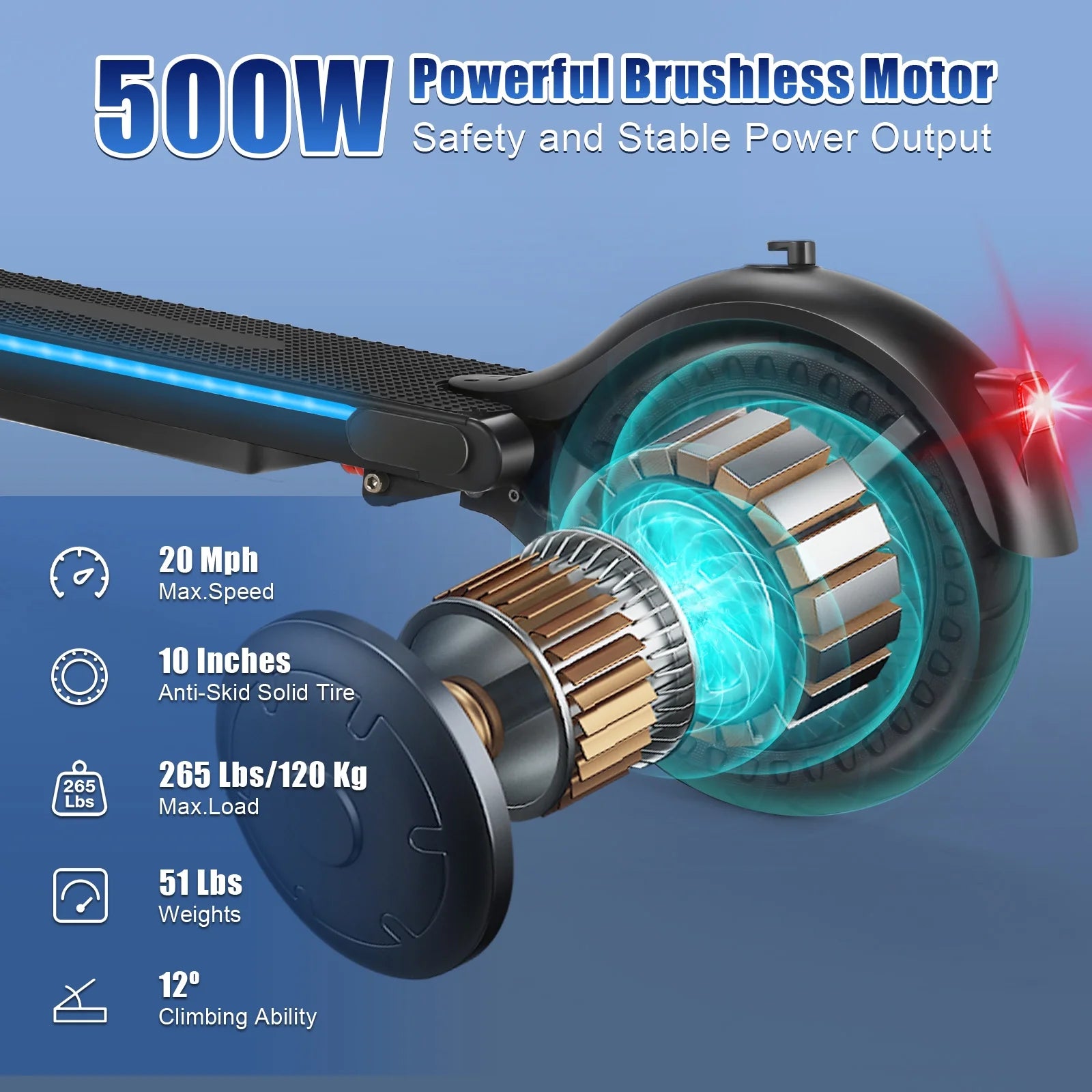 500W Foldable Electric Scooter for Adults, 10" Tires, 20 mph, 20 Mile Range I837964