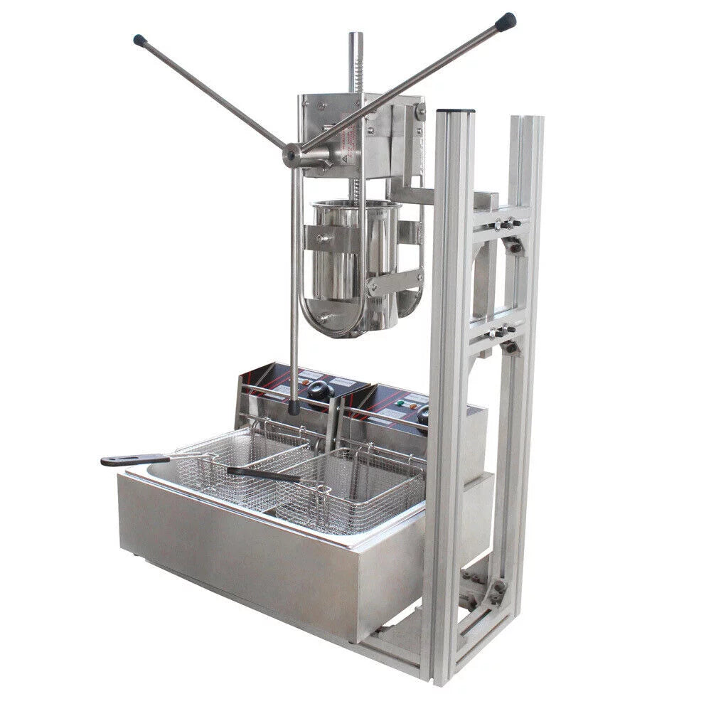 Miumaeov Churros Machine Manual Stainless Steel Vertical Sausage Stuffer with 12L Fryer G5601