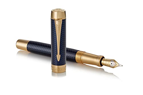 Parker Duofold Centennial Fountain Pen, Medium Solid Gold Nib, Blue Chevron V703