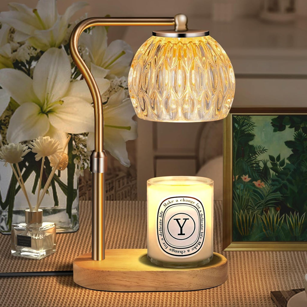 Candle Warmer Lamp, Candle Lamp Warmer with Timer & Dimmer, Electric Candle Warmer with 2 Bulbs, Height Adjustable Candle Melter Light for Scented Wax, Bedroom Decor Candle Light with Glass Shade.