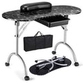 Giantex Portable Manicure Table, Foldable Nail Tech Table with Large Drawer, Wrist Rest, 4 Lockable Casters, Carrying Bag, Nail Salon Table Nail Desk Station for Technician, Black