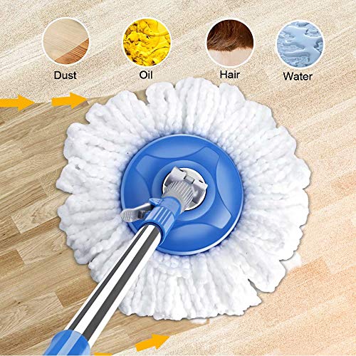 MASTERTOP Mop Bucket with Wringer Set, Spin Mop with 2 Wheels, Stainless Steel Handle, 5 Microfiber Refills T458321