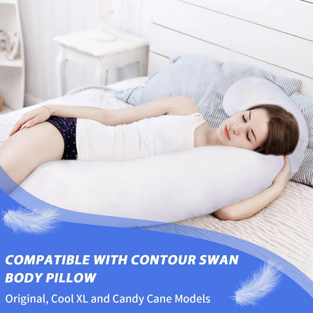 Cotton Pillowcase for Contour Swan Body Pillow, Zippered Closure, White E71902