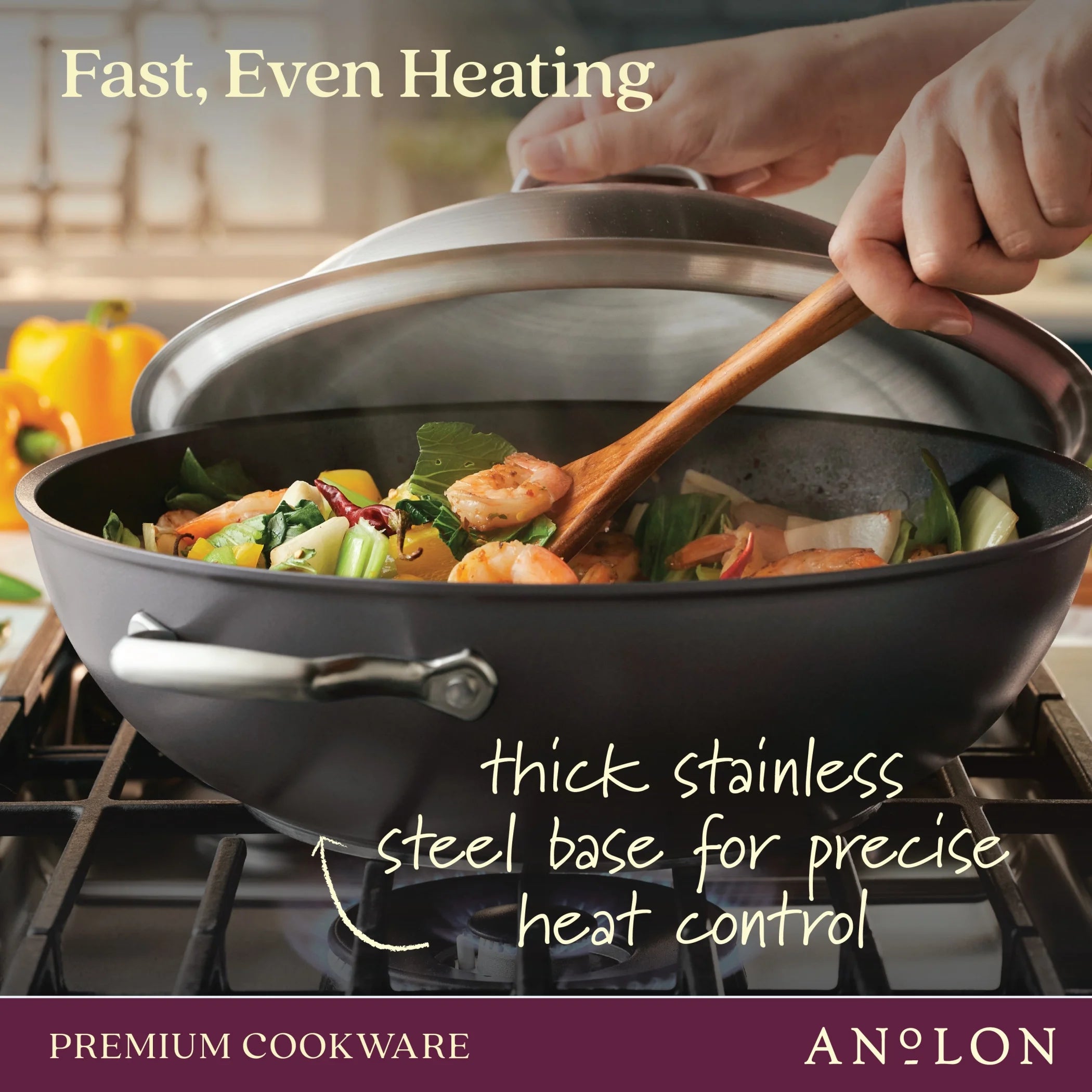 Anolon Accolade Forged Hard-Anodized Nonstick Wok with Lid, 13.5-Inch D69168