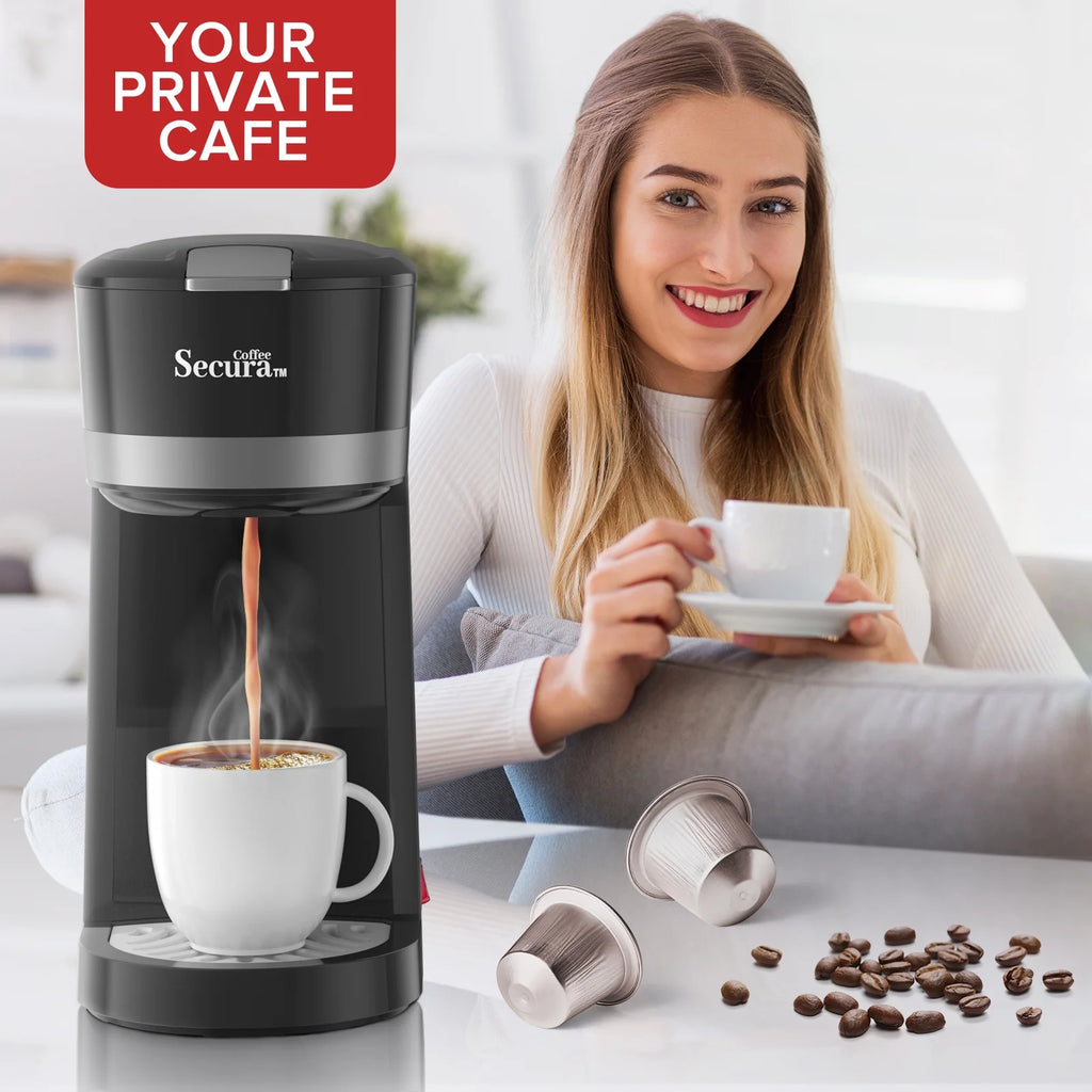 Secura Single Serve Coffee Maker for K Cup with Ground Coffee Basket, 12 Oz, Stainless Steel C9149