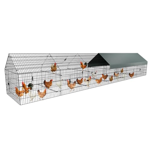 PawGiant Chicken Coop Chicken Run Pen for Yard with Cover 130"×40"×40" Outdoor Metal Portable Chicken Tractor Cage Enclosure Crate Outside for Small Animals Duck Rabbit Hen