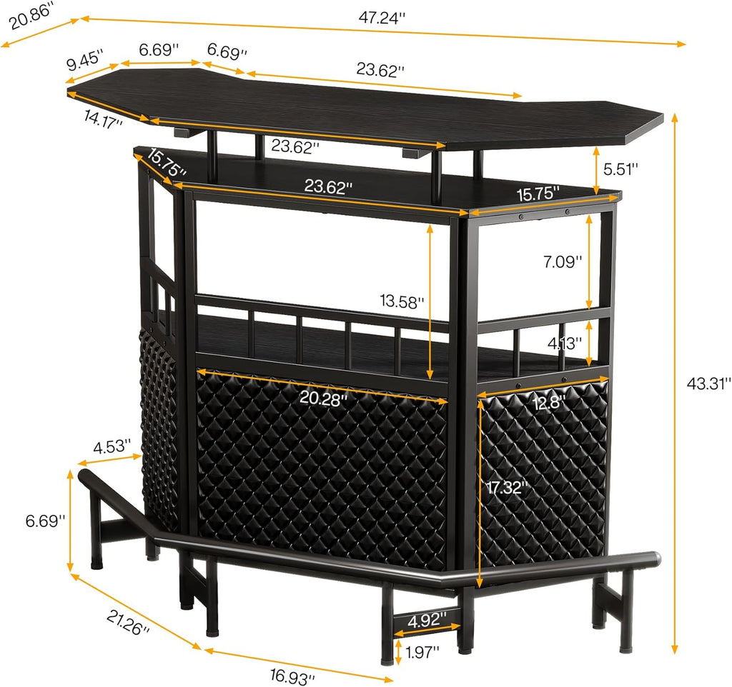 Bar Unit for Liquor, 4 Tier Home Bar Cabinet with Stemware Rack, Black Q2108