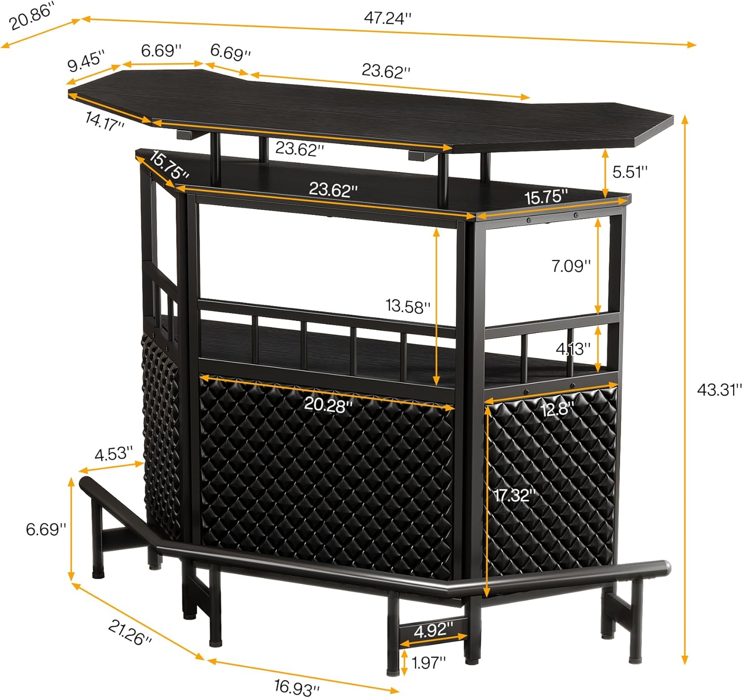 Bar Unit for Liquor, 4 Tier Home Bar Cabinet with Stemware Rack, Black Q2108