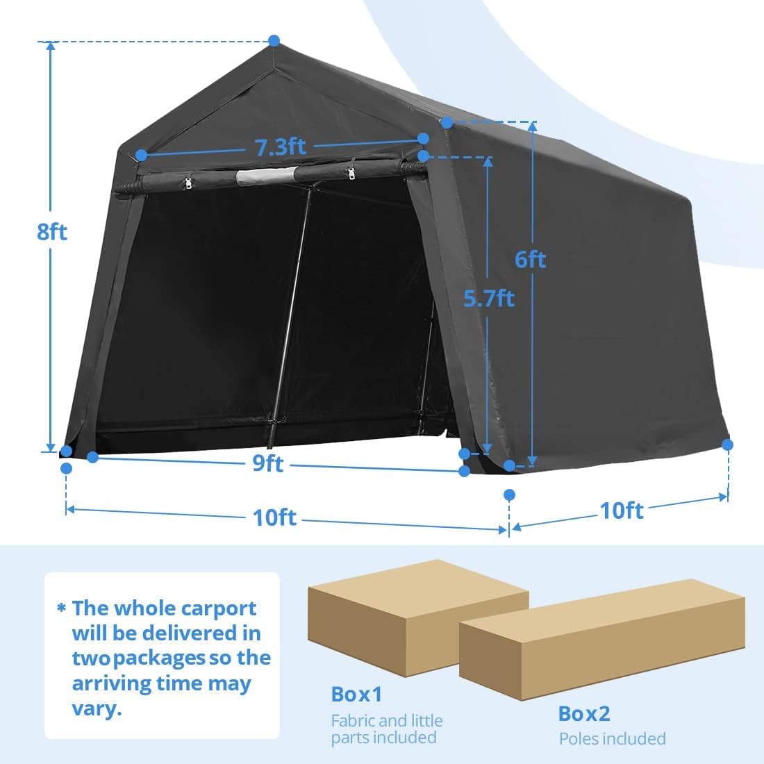 ADVANCE OUTDOOR 10x10 ft Heavy Duty Patio Canopy Shelter Carport with Roll-up Doors, Gray I1838