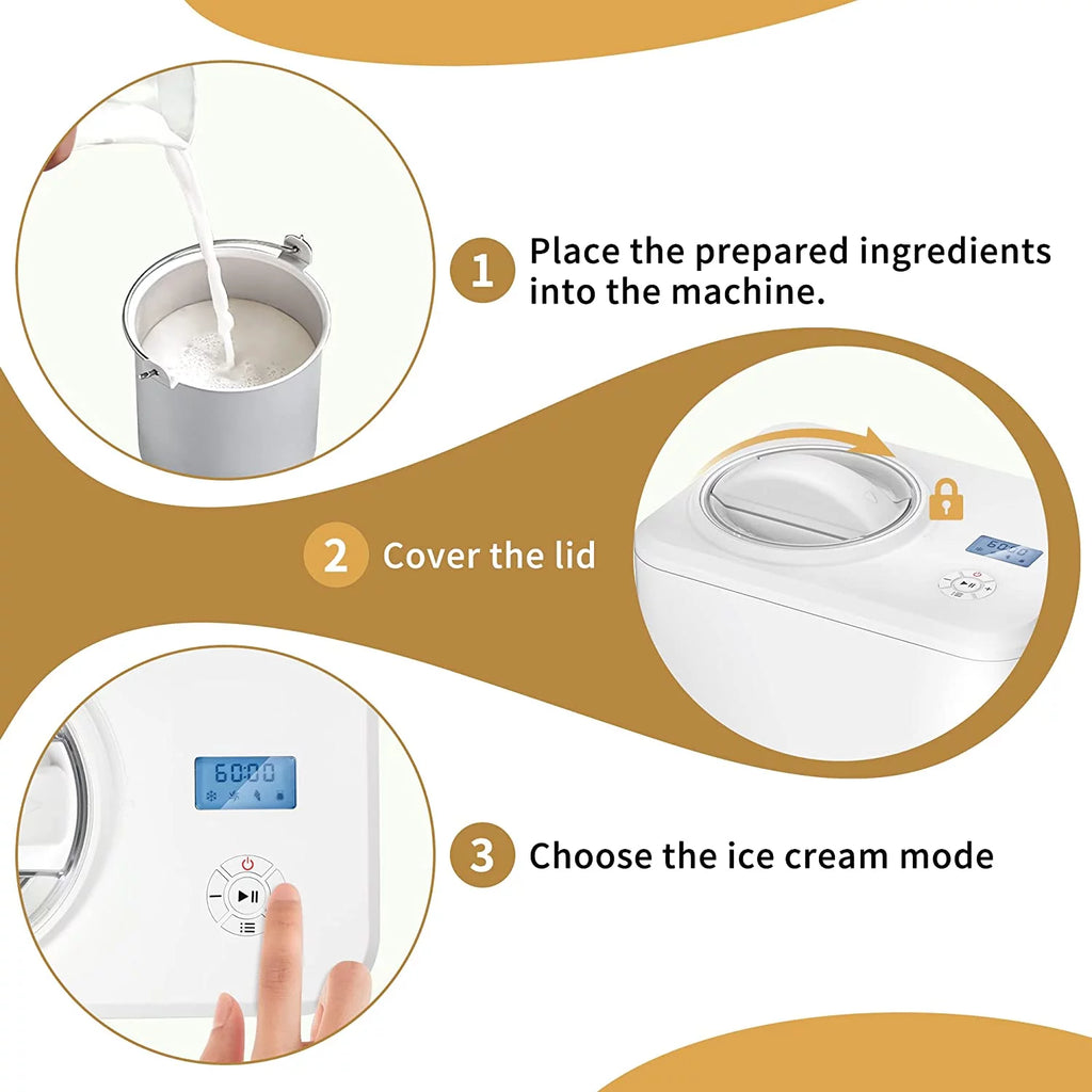 Auseo 1.5qt Ice Cream Maker with Compressor, Electric Automatic O883