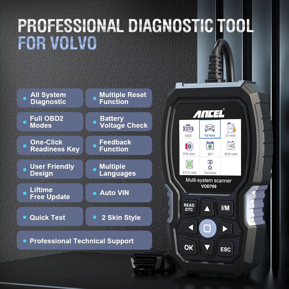 ANCEL VOD700 OBD2 Scanner for Volvo Vehicles Full Systems Diagnostic Tool O15229