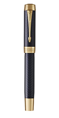 Parker Duofold Centennial Fountain Pen, Medium Solid Gold Nib, Blue Chevron V703