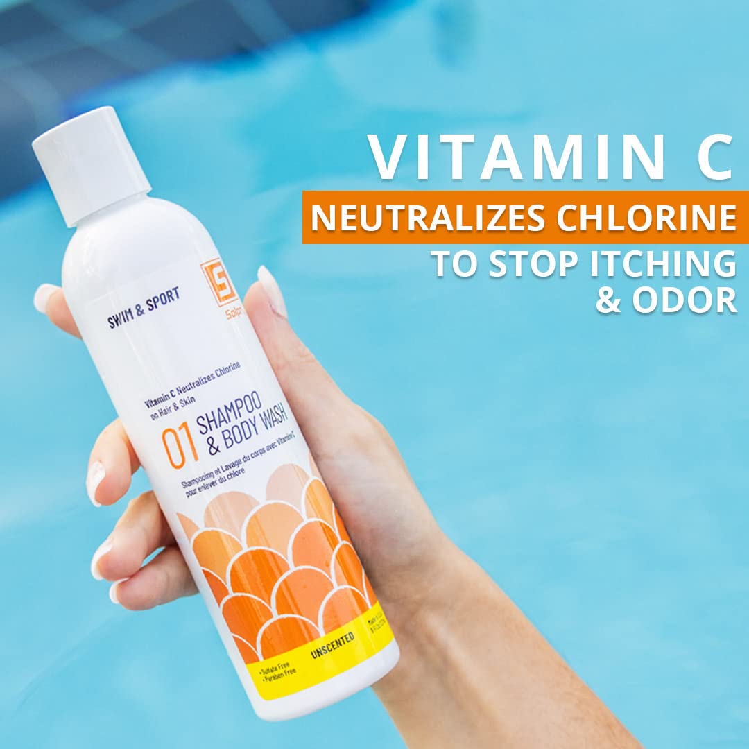 Solpri Swimmers Chlorine Swim Shampoo and Body Wash Unscented with Vitamin C 8 Fl Oz O471
