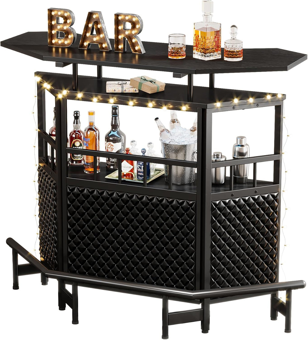 Bar Unit for Liquor, 4 Tier Home Bar Cabinet with Stemware Rack, Black Q2108