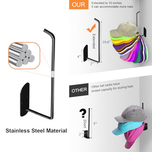 2 Pack 10" Stainless Steel Hat Organizer for Baseball Caps, Black A6106