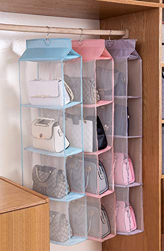 AARAINBOW Hanging Clear Handbag Purse Organizer for Closet with Hook, 4 Pockets, Gray H76508