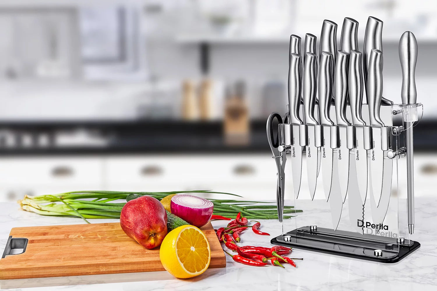 Knife Set 14 Pieces High Carbon Stainless Steel with Acrylic Stand D5033