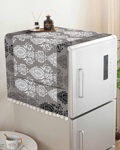Microwave Oven Dust Cover, Vintage Floral Grey Black White, Anti-Slip with Storage Pockets S374