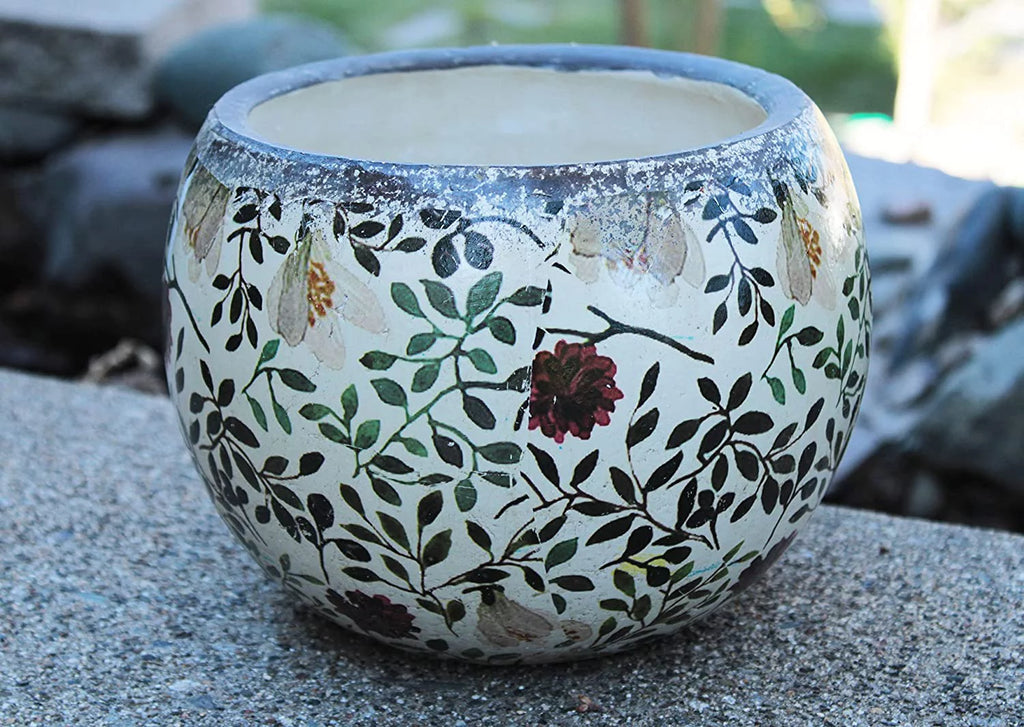 Old World Ceramic Red and Green Round Planters Garden Pots Q479