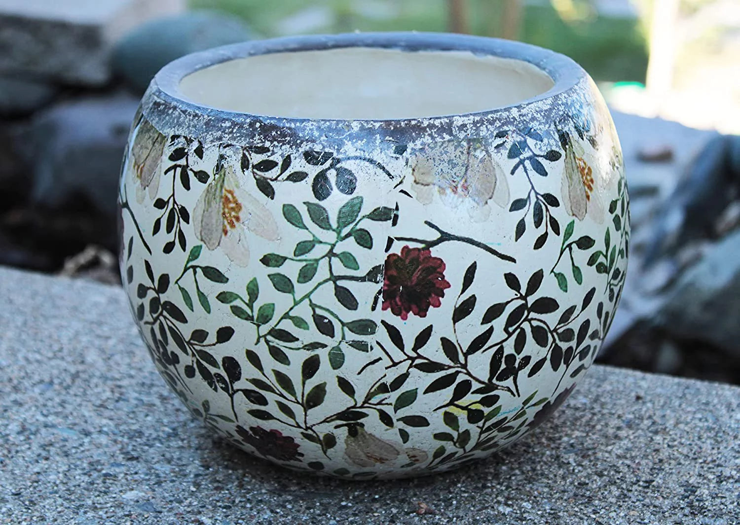 Old World Ceramic Red and Green Round Planters Garden Pots Q479