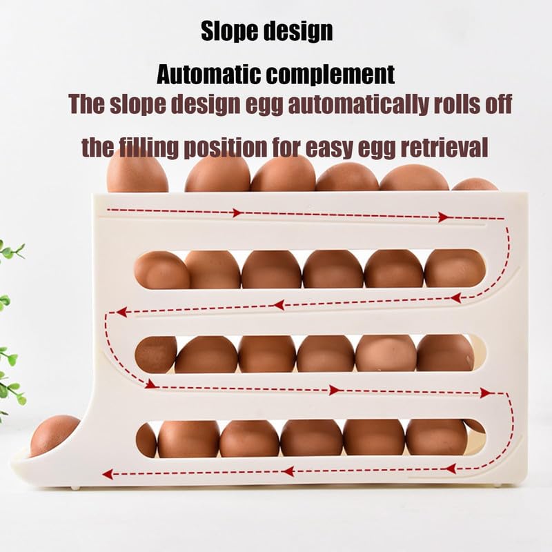 Egg Holder for Fridge 30 Egg Container with Auto Rolling Tray (Gray) J76567