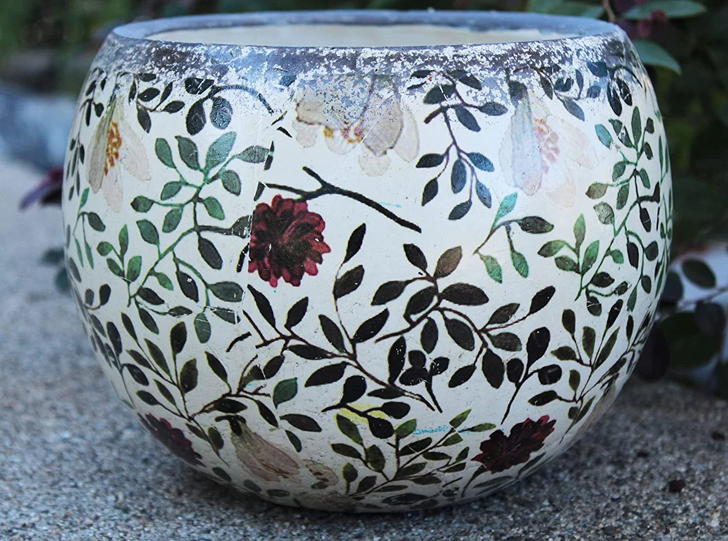 Old World Ceramic Red and Green Round Planters Garden Pots Q479