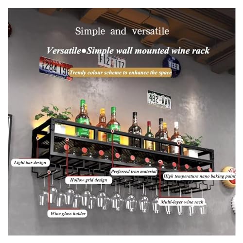 Bar Unit Floating Shelves 2-Layer Wall Mounted Wine Rack with LED Light D94261