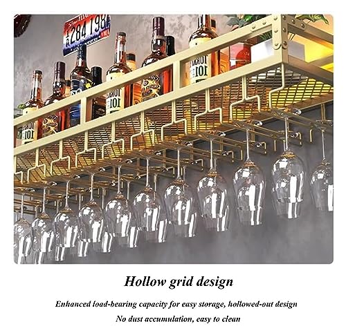 Bar Unit Floating Shelves 2-Layer Wall Mounted Wine Rack with LED Light D94261