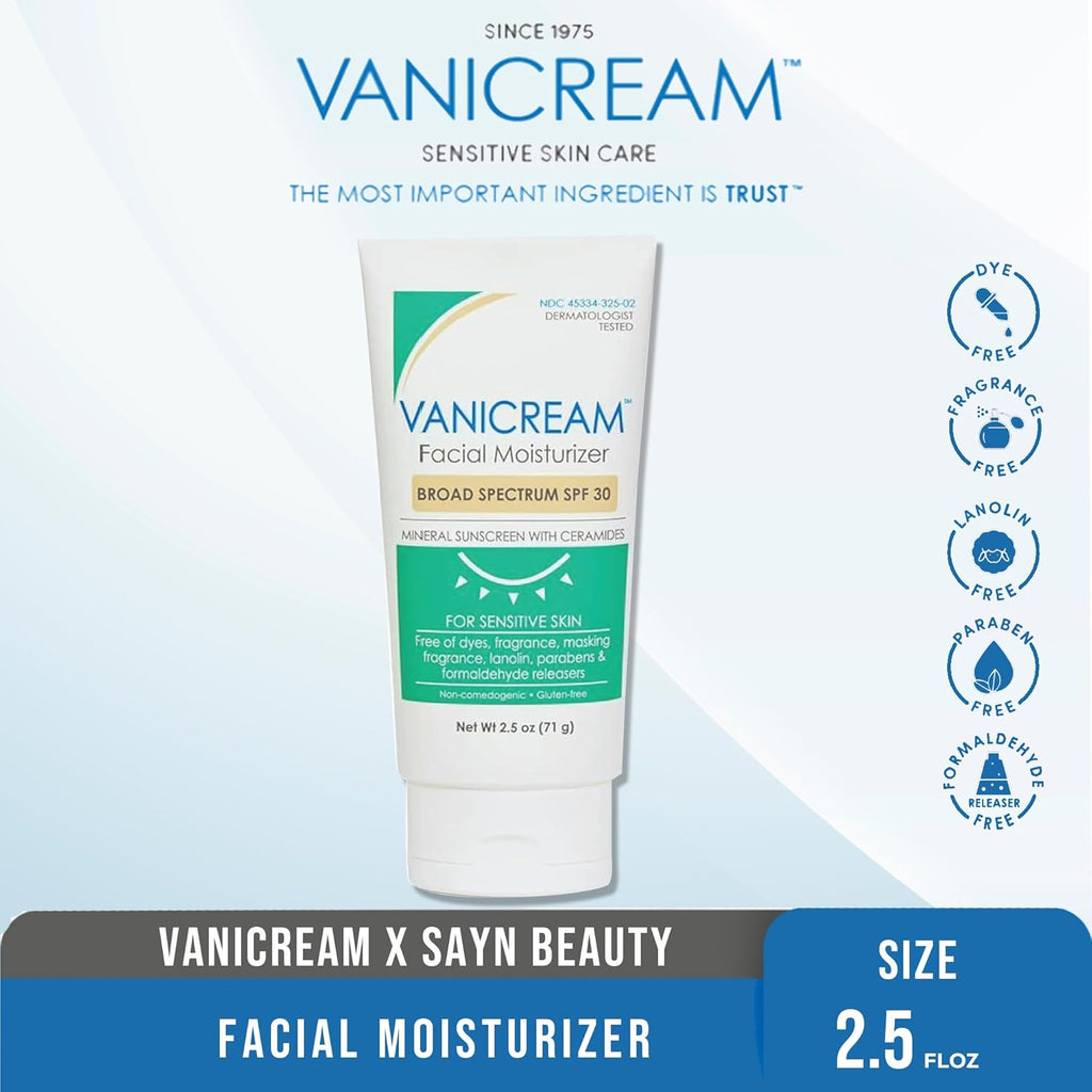 Vanicream Facial Moisturizer SPF 30 for Sensitive Skin, 2.5 Fl Oz Pack of 2 E13989