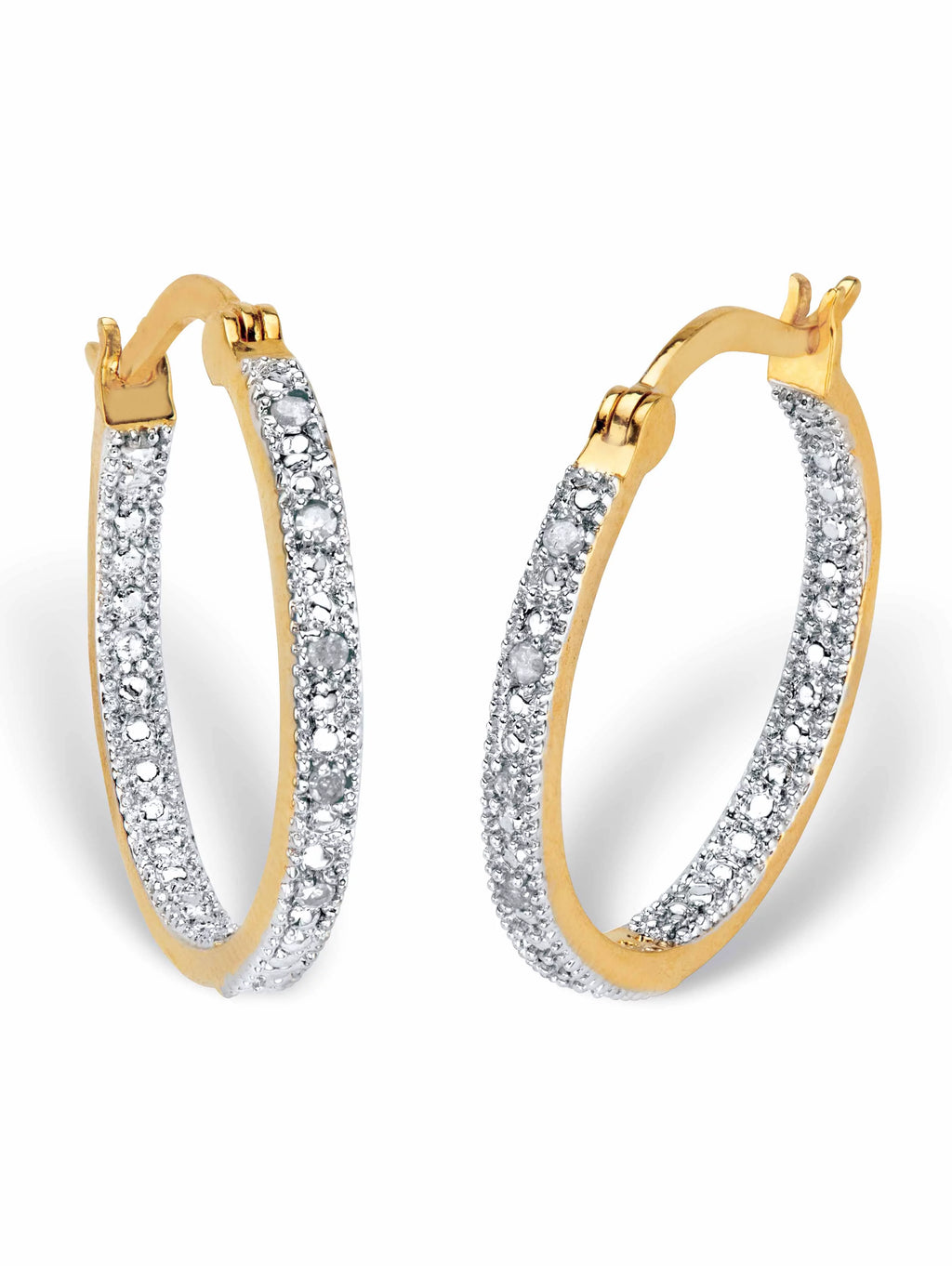 PalmBeach Jewelry Round Diamond Accent Inside-Out Hoop Earrings 1/10 TCW Gold-Plated 7/8"