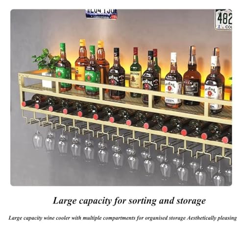 Bar Unit Floating Shelves 2-Layer Wall Mounted Wine Rack with LED Light D94261
