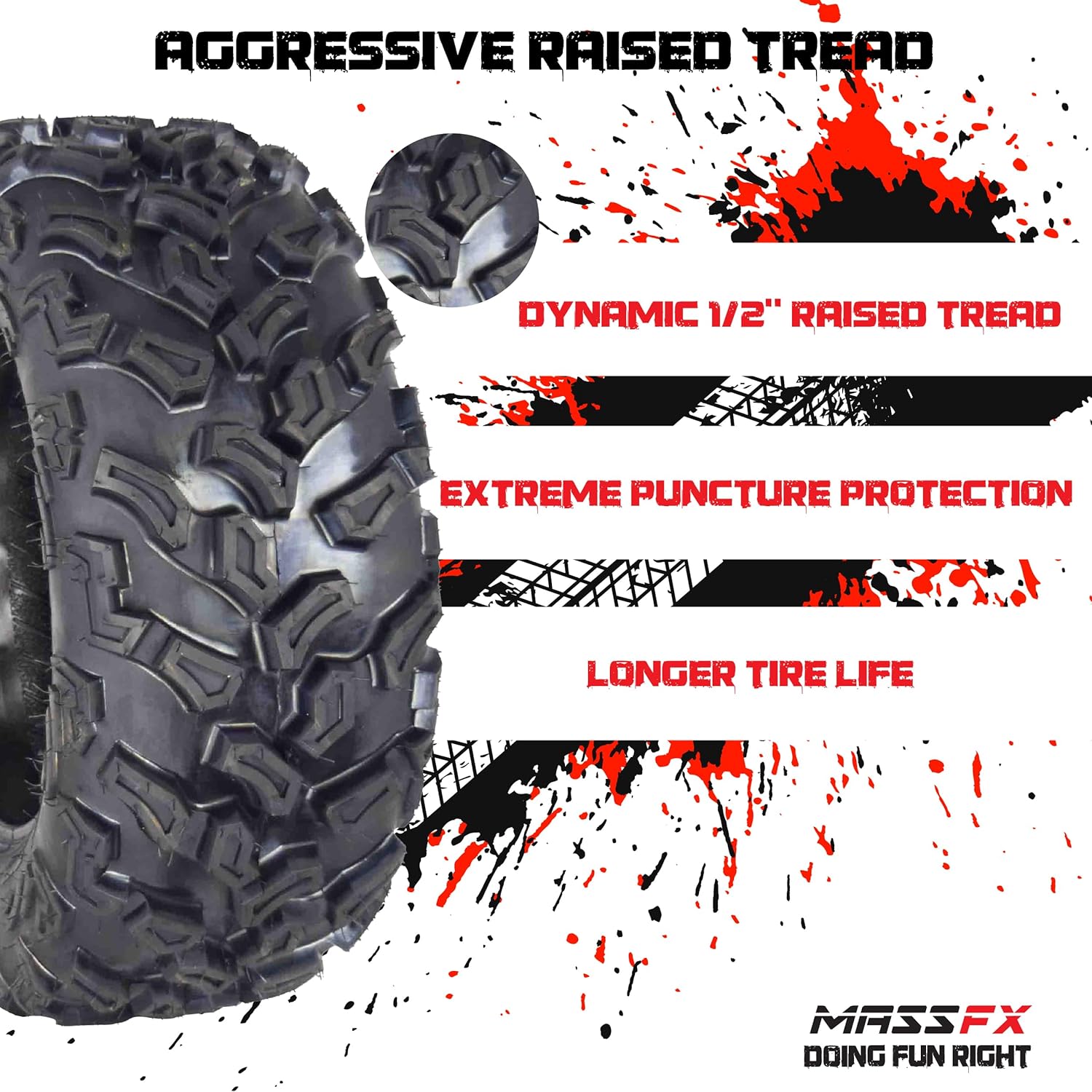 KT MASSFX 25x8-12 25x10-12 ATV UTV All-Terrain Tire Set 6 Ply R2101