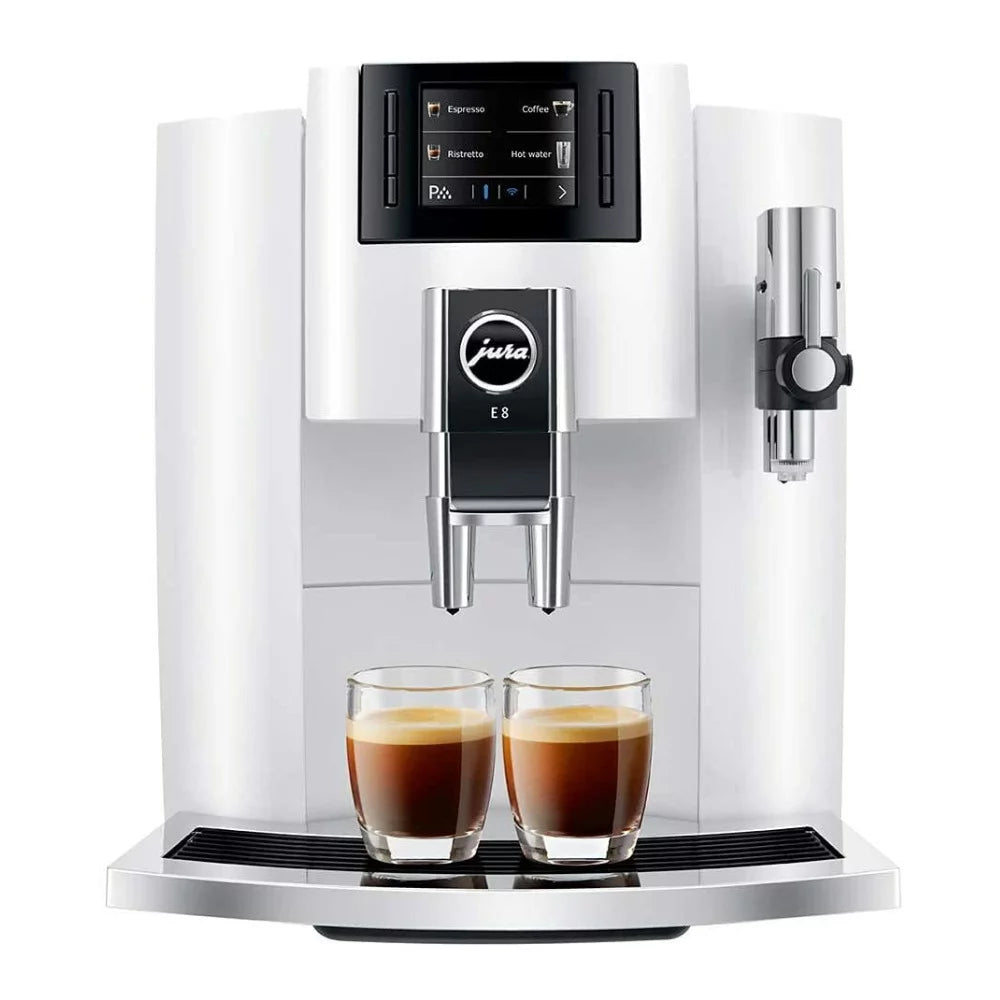 Jura E8 Automatic Espresso Machine Piano White with Glass Milk Container Z627