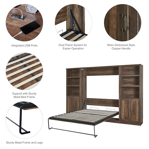 Murphy Bed Queen Size Wall Bedframe Foldable Cabinet White Y70893