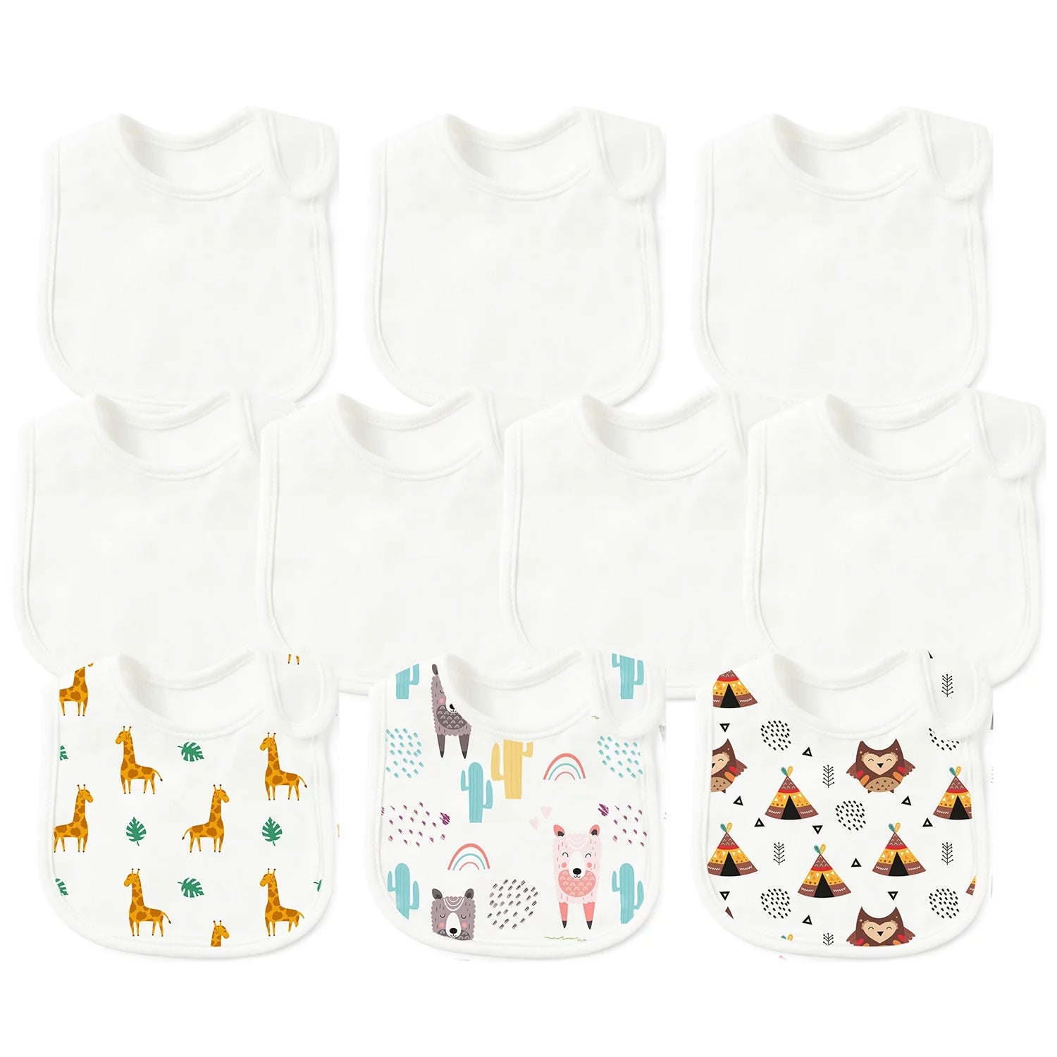10Pcs Sublimation Baby Bibs White Cotton Waterproof DIY Blank B716