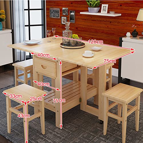 Foldable Kitchen Table with Wheels, Drop Leaf Dining Table for Small Spaces R978