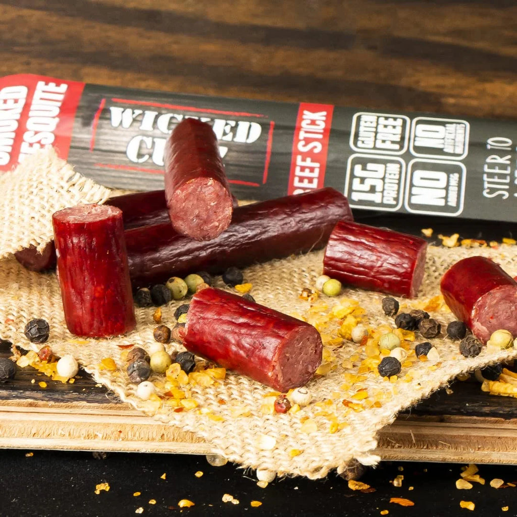 Wicked Cutz Premium Beef Jerky Sticks, 6-Flavor Variety Pack, 18-Pack Q51540